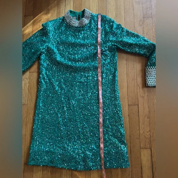 70s Vintage Green Sequin Wiggle Dress - Picture 7 of 9